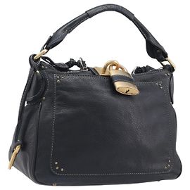 Chloé Chloe Paddington Shoulder Bag Leather Black Gold Silver