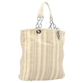 Saco Tote com Corrente Christian Dior Pele Bege Prata