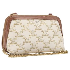 Céline CELINE Triomphe Chain Shoulder Bag PVC White Gold