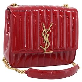 Autre Marque Saint Laurent Bolso de Hombro con Cadena Charol Rojo Tono Dorado 532595