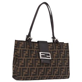 FENDI Zucca Canvas Mamma Baguette Hand Bag Black Brown