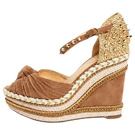 Christian Louboutin Zuppele in rafia con borchie Madmonica 120 marrone e oro - size EU 36