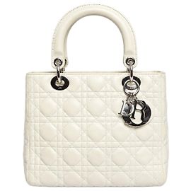Borsa Lady Dior con manici in pelle d'agnello Cannage bianca