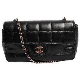 Chanel Mini borsa a patta Chocolate Bar 2005 in pelle di agnello nera