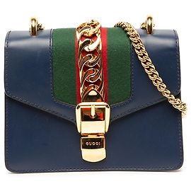 Bolso Gucci Blue Mini Calfskin Web Sylvie Chain Satchel