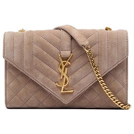 Autre Marque Saint Laurent Borsa a Busta Piccola in Camoscio Matelassé Marrone