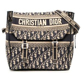 Borsa Messenger Diorcamp in tela ricamata Oblique Blue Medium Dior