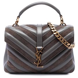 Autre Marque Borsa Satchel College Saint Laurent Grigia in Vitello e Camoscio Chevron Monogram Medium