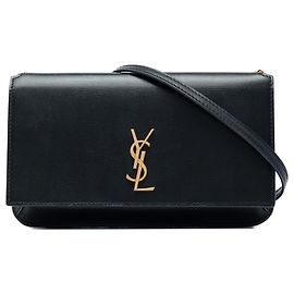 Autre Marque Saint Laurent Handyhalter aus schwarzem glattem Kalbsleder mit Cassandre-Monogramm