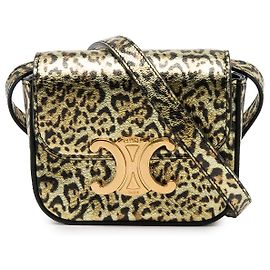 Céline Celine Gold Mini Metallic Calfskin Leopard Print Triomphe Crossbody