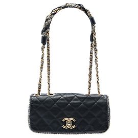 Chanel Black Small CC Quilted Lambskin and Tweed Chain Flap