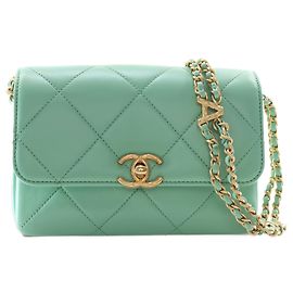Chanel Green Small CC Quilted Calfskin Logo Chain Flap