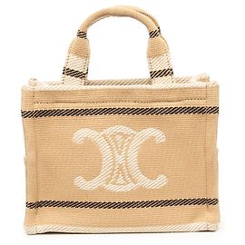 Céline Celine Beige Small Canvas Triomphe Stripe Cabas Thais Satchel