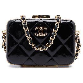 Chanel Piccola Box in Capretto Glacé Nero con Catena