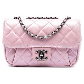 Chanel Pink Mini Quilted Metallic Calfskin Coco Pleats Chain Flap