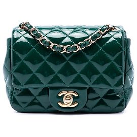Chanel Green Mini Square Classic Patent Single Flap