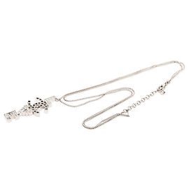 Collana a doppia catena Chanel Silver CC in ottone e strass con pendente Love