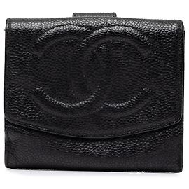 Cartera compacta Chanel Black CC Caviar