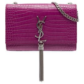 Autre Marque Saint Laurent Portafoglio a catena Monogram Kate in pelle embossed coccodrillo viola