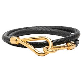 Bracelete Double Tour Jumbo Hook Hermès Black Banhado a Ouro e Swift