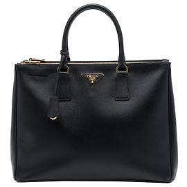 Prada Borsa Galleria Double Zip Grande in pelle Saffiano Nero