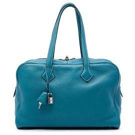 Hermès Blue Clemence Victoria II 35