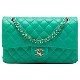 Chanel Green Medium Classic Lambskin Double Flap
