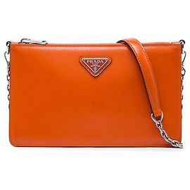 Prada Orange Saffiano Vernice Chain Crossbody