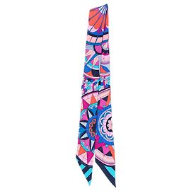 Lenço Twilly de seda Hermès Blue Rose De Compas