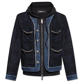 Dsquared2 Kapuzenjacke aus Tweed und Denim in Navy Blau