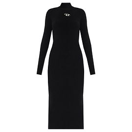 Diesel M-ZARY-B Schwarzes langes Rippstrickkleid