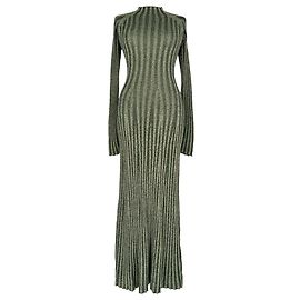 Autre Marque Dion Lee gestreiftes Rippstrick-Maxikleid mit Cut-outs in Olive Cotton