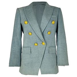 Veronica Beard zweireihiger Denim-Blazer aus blauer Baumwolle
