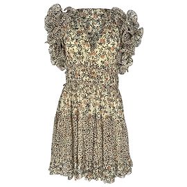 Vestido Mini com Babados Ivy Ulla Johnson em seda multicolorida
