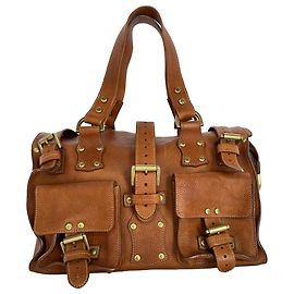  mala Mulberry Roxanne Dual Front Pocket em couro castanho