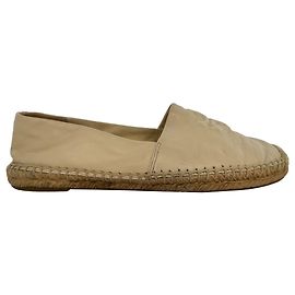 Espadrillas basse Tory Burch Logo in pelle beige