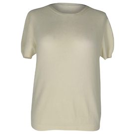 Loro Piana Strickpullover mit kurzen Ärmeln aus cremefarbenem Baumwollstoff