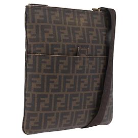 FENDI Zucca Canvas Shoulder Bag PVC Brown Black 7VA207