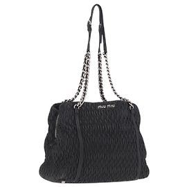 Miu Miu Matelasse Chain Shoulder Bag Leather Black Silver