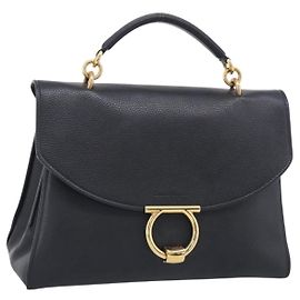 Salvatore Ferragamo Margot Hand Bag Leather 2way Black Gold