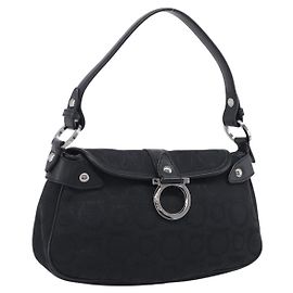 Salvatore Ferragamo Gancini Shoulder Bag Canvas Black Silver