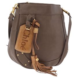 Chloé Chloe Eden Shoulder Bag Leather Gray Gold