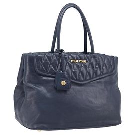 Miu Miu Hand Bag Vitellolux 2way Navy Gold