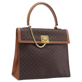 Céline CELINE Macadam Canvas Hand Bag PVC Leather Brown Gold