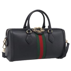 GUCCI Ophidia GG Sherry Line Boston Bag Leder 2way Schwarz Gold