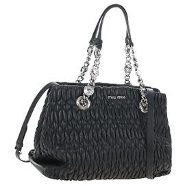 Miu Miu Matelasse Chain Shoulder Bag Leather 2way Black Silver