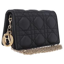 Christian Dior Canage Chain Shoulder Bag Lamb Skin Black Gold