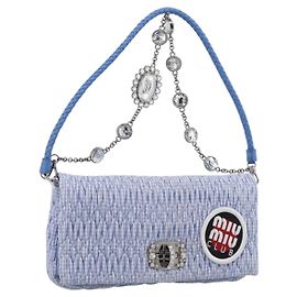Miu Miu Matelasse Hand Bag Cotton 2way Blue Silver