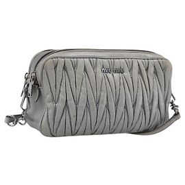 Miu Miu Matelasse Shoulder Bag Leather Silver