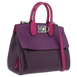 Salvatore Ferragamo Studio Bag Small Leder 2way Purple Silver